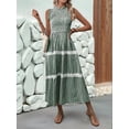 thumbnail image 6 of Women'S Summer Long Dress Casual Boho Striped Sleeveless Smocked Tiered Ruffle Sundress Dark Green S, 6 of 9