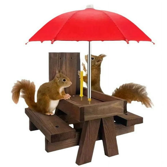 Comedero de Madera para Ardillas, Mesa de Comedor para Pájaros y Mascotas, Banco, Mesa de Alimentación Colgante, Mini Adornos con Forma de Paraguas