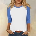 thumbnail image 2 of TSADFHJI Hauts pour Femmes Manches Longues Décontracté Haut Manches 3/4 Été Décontracté Polyvalent Raglan Col Rond Chemise Décontractée m Bleu Clair, 2 of 5