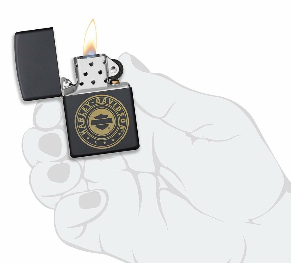 Zippo Harley Davidson Gold Logo Engraved Matte Windproof Lighter Black