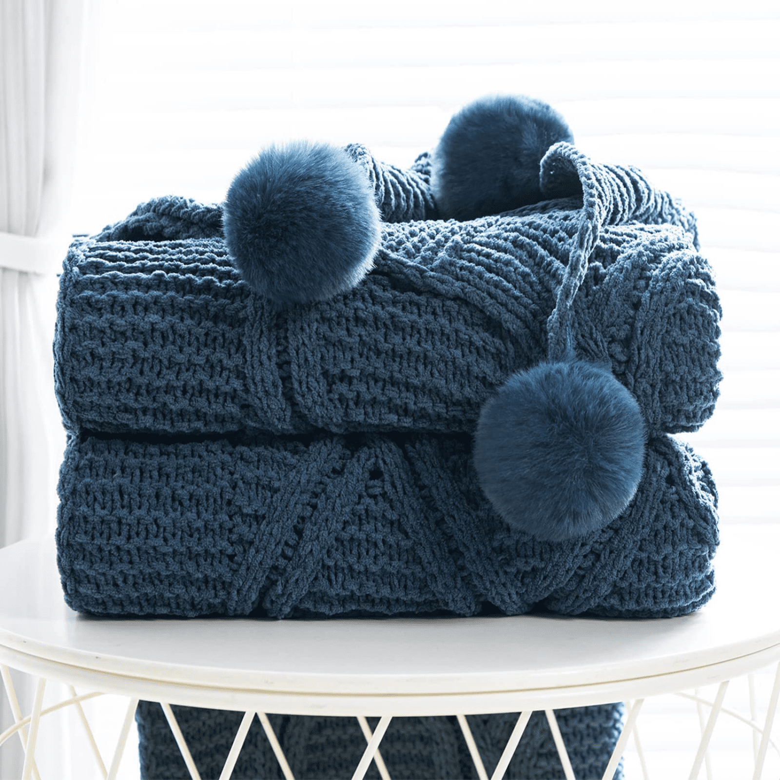 TIMPCV Wekity Chunky Knit Blanket with pom poms Soft Big Cozy