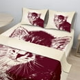 thumbnail image 2 of Ambesonne Vintage Fitted & Top Sheet Set with Shams, Grunge Retro Kitty Cat, Maroon Cream, 2 of 8