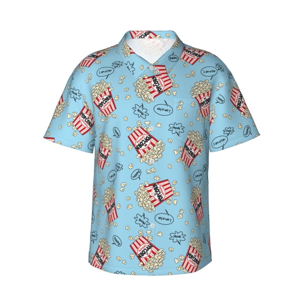 Balery I Am A Fan Popcorn Camisas hawaianas de manga corta para hombre, camisas playeras de corte holgado, camisas de vacaciones con botones,Large