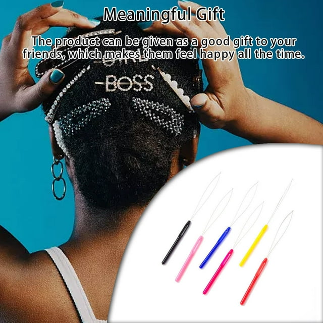 VONKY Beads Loop Pulling Needle Professional Tool Plastic-Handle Extension Threader Knitting Steel Ring Needle Wig Sewing Repair Pink