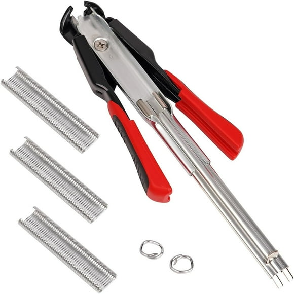 drppepioner Manual Hog Ring Plier Kit,100Pcs Galvanized Steel Rings Included,Auto-Feed Fence Fastener,Staple Gun for Pigpen Birdcage,Durable Construction tool Home Clearance