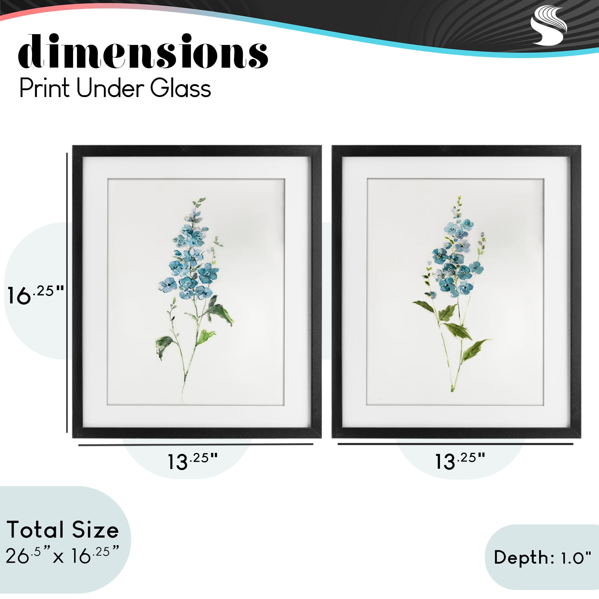 Stupell Industries Blue Watercolor Sprigs 2 Piece Black Framed Print Under Glass Set, design by Sally Swatland