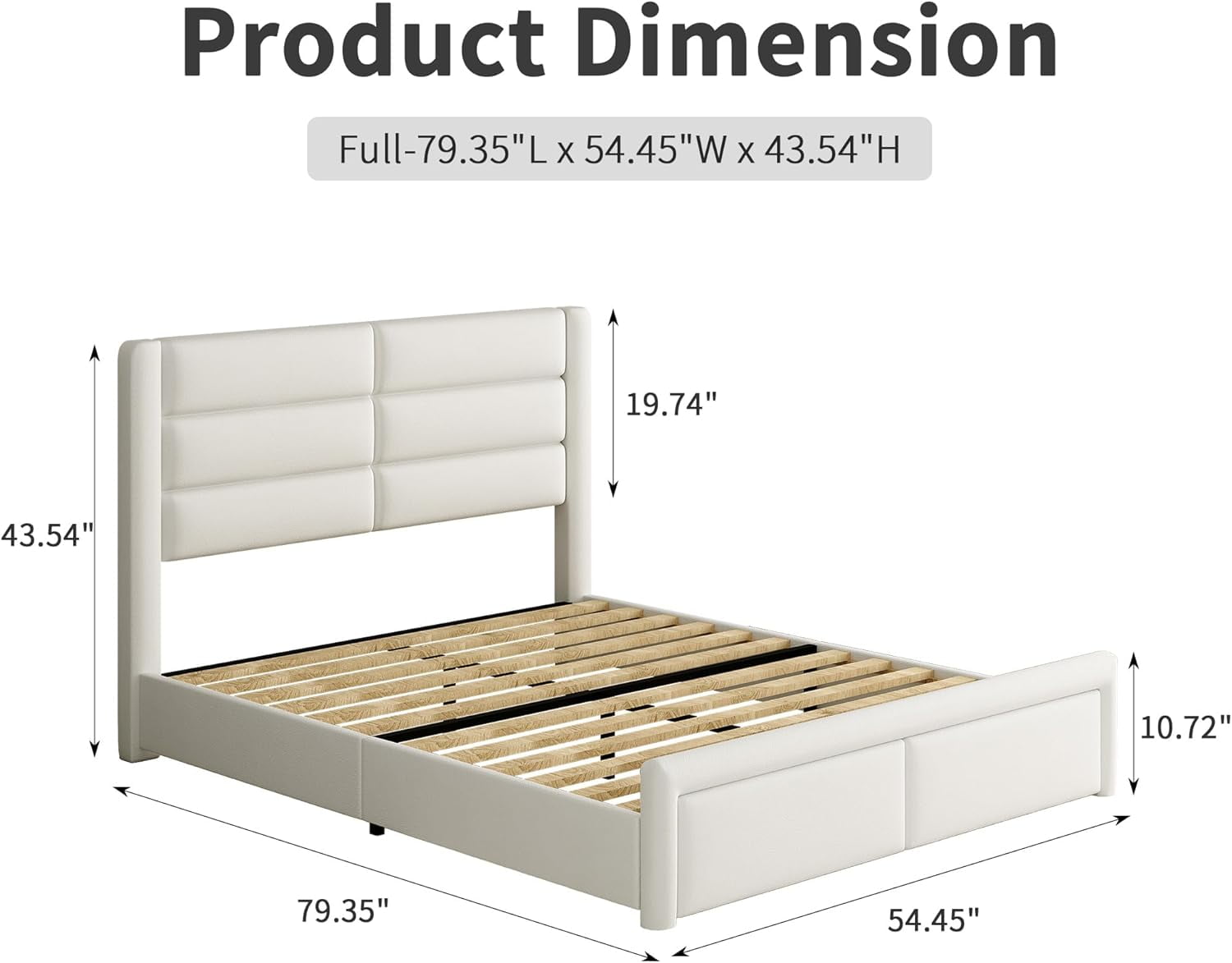 4 EVER WINNER Full Bed Frame with LED Light, Modern Upholstered Platform Bed Frame Headboard and Footboard, White Full Size Bed Frame, White