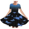 thumbnail image 2 of QIPOPIQ Robe d'Été pour Fille Art Van Gogh Impression 3D Col Rond Manches Courtes T-Shirt Robe Évasée Liquidation, 2 of 5