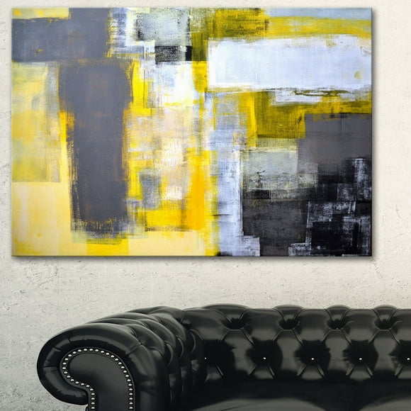 Design Art Grey And Yellow Blur Abstract Abstract Canvas Art Print