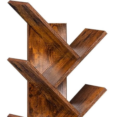 10 Tier Tree Book Shelf Floor Standing Wood Bookshelf for Narrow Space Storage Organizer Bookshelves for Books/CDs/Magazine Bookcase with Shelves for Home Office Living Room - Brown