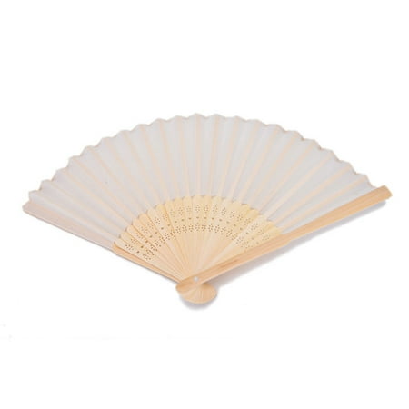 

Bridal Hand Held Folding Fan Wedding Party Favors Guests Gift with Storage Box Beige Bamboo Faux Silk