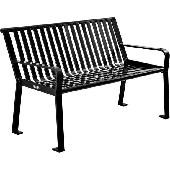 Global Industrial 4 ft. Outdoor Steel Slat Park Bench - Black