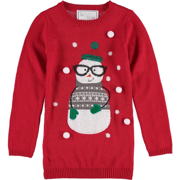 Derek Heart Girl Big Girls 7-14 Christmas Snowman Sweater (Red Small (7/8))
