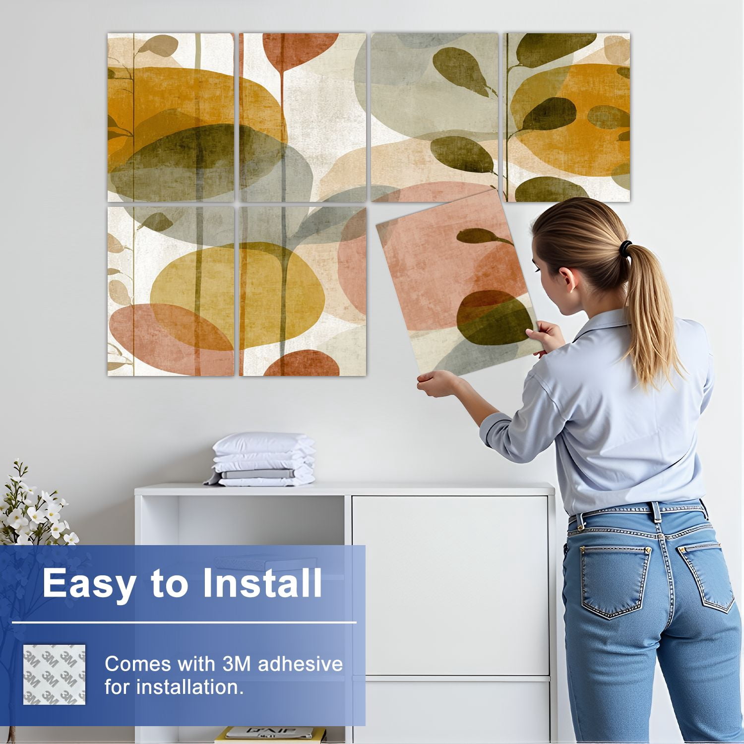 8 Pack Art Acoustic Panels Sound Absorbing Abstract Shapes Organic Leaves Decorative Soundproof Wall Panels Self Adhesive for Nursery Game Room Bedroom 48"x32"