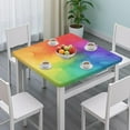 thumbnail image 3 of Rainbow Tie Dye Ink Pattern Square Fitted Tablecloth with Elastic Edge,Square Table Cover,Washable Elastic Table Cover for Home Kitchen Party Decor 34"x34", 3 of 6