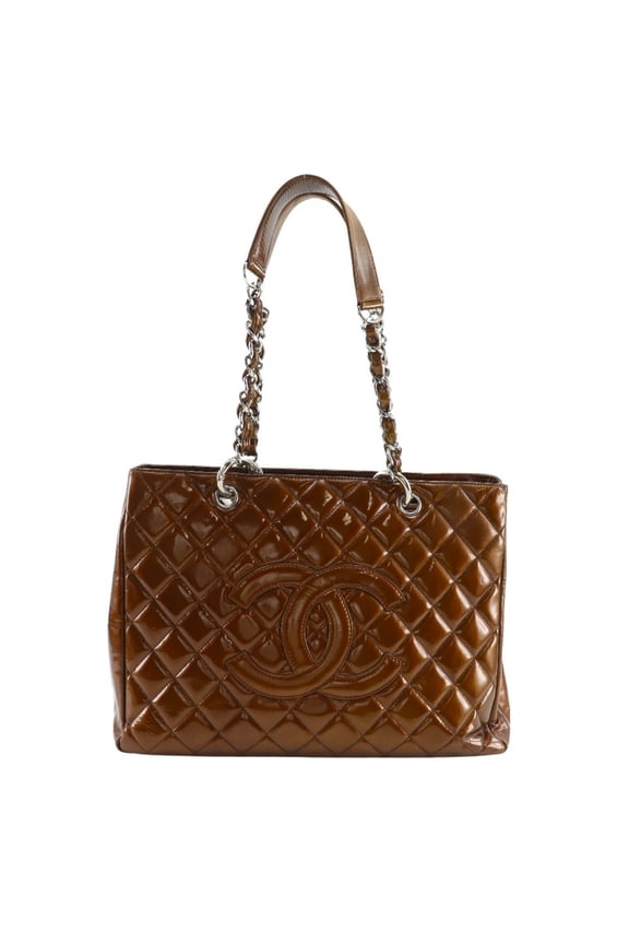 Pre-Owned CHANEL Grand Shopping Tote GST Matelasse Chain A50995 Enamel Bronze A4 Size for Women