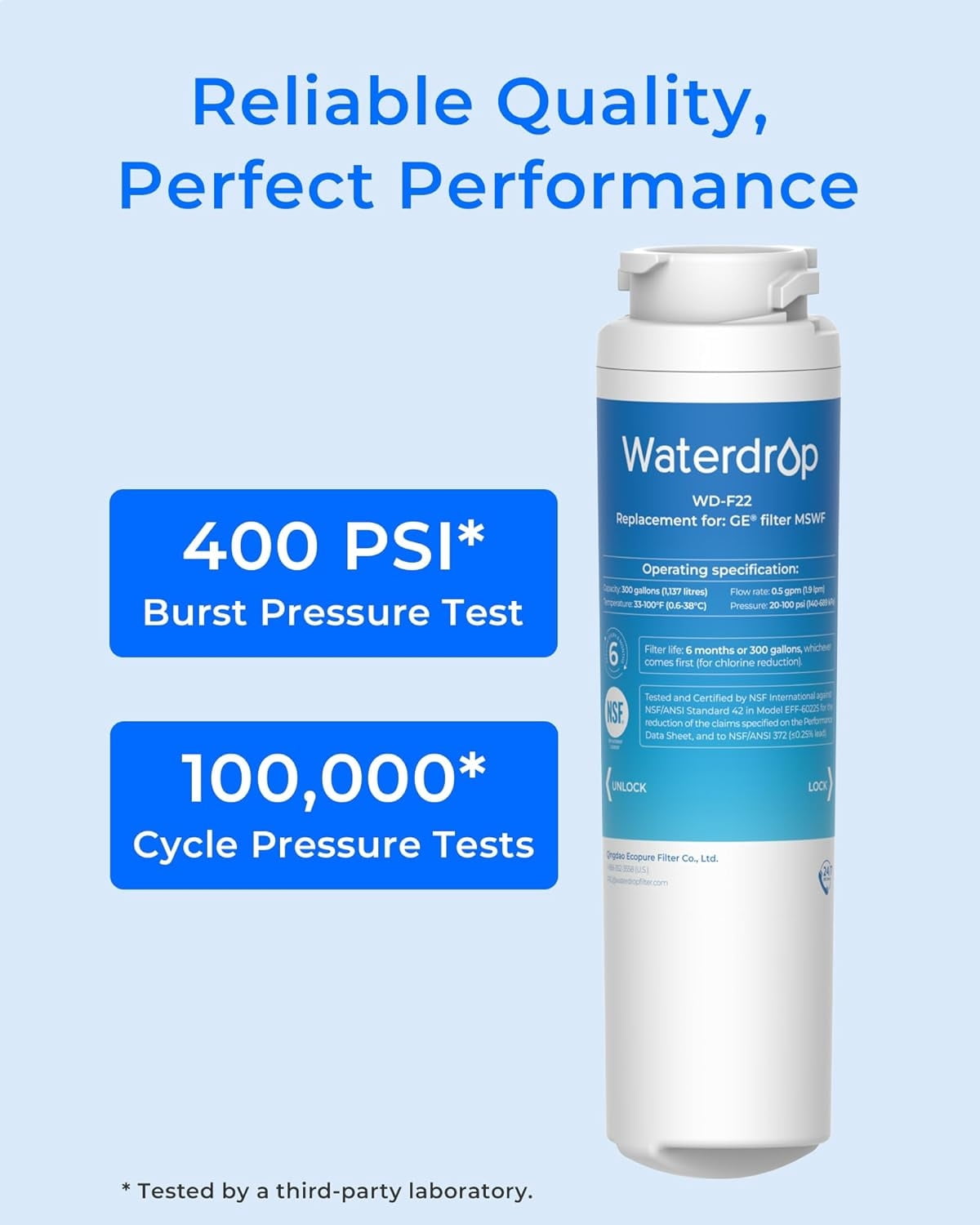 Waterdrop MSWF Refrigerator Water Filter, Replacement for GE® MSWF, 101820A, 101821B, RWF1500A, NSF 42&372 Certified, Pack of 4 (Package May Vary)