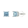 thumbnail image 2 of 1.5 Ct Princess Cut Studs Natural Sky Blue Topaz 14K White Solid Solid Gold Everyday Dainty Earrings Screw Back, 2 of 7