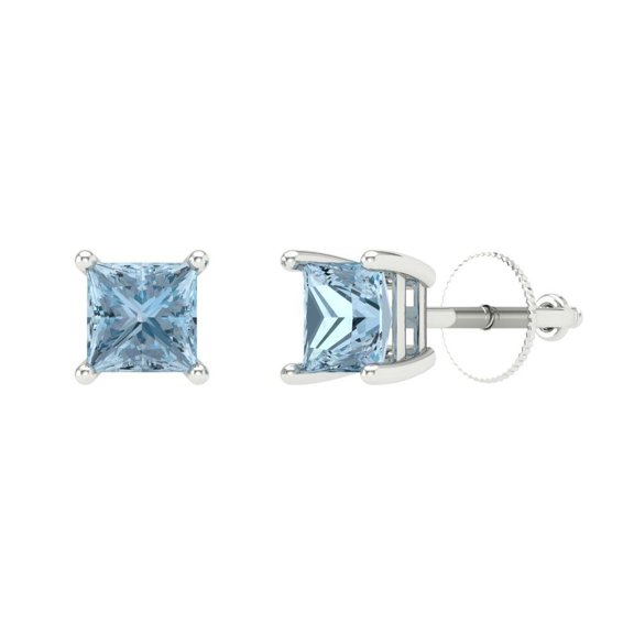 Clara Pucci 1Ct Blue Princess Cut VVS1 Screw Back Stud 18k Solid hypoallergenic Gold Designer Earrings For April