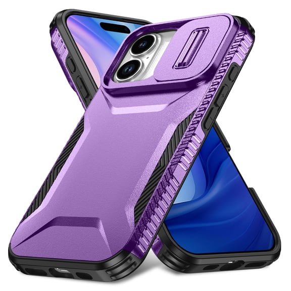 Case for iPhone 17 with Sliding Camera Lens Protective Cover, [Military Grade Drop Protection] Non-Slip Heavy Duty Full-Body Shockproof Rugged Phone Case for iPhone 17, Purple