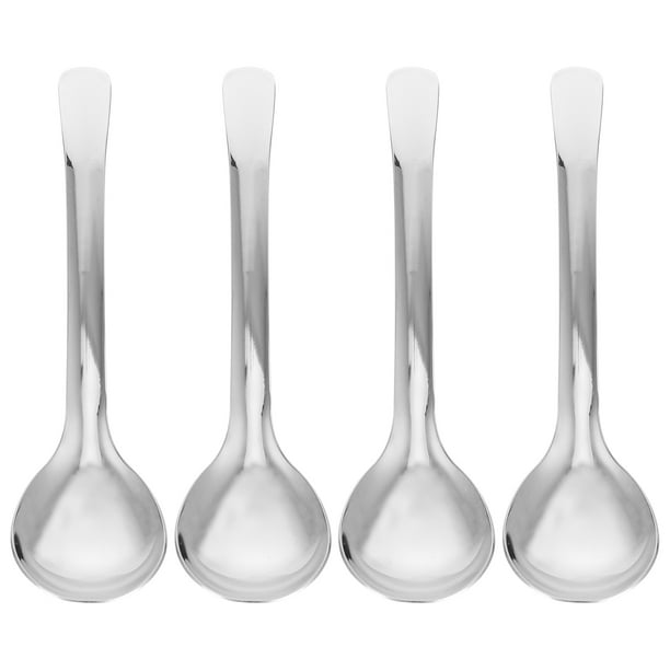 GOOHOCHY 4 cucharas de metal para servir, cucharones de sopa de acero inoxidable, cucharas de sopa de cocina, cucharas de acero inoxidable, cucharas para ollas calientes, cucharas para fideos