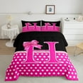 thumbnail image 2 of Castle Fairy Kids Teens Adults Personalized Initial H Full Size Comforter Sets 3-Piece,Kawaii Pink Ribbon Bow Knot Bedding Comforter Set,Minimalist Polka Dots Lightweight Bedding Sets, 2 of 8