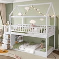 thumbnail image 2 of Bellemave Bunk Bed with Storage Drawers, Twin Over Twin Low Bunk Bed with Shelves, Wood House Floor Bunk Beds with Safety Guardrail and Ladder, Space Saving for Dormitory and Bedroom（White), 2 of 8