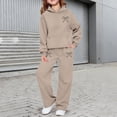 thumbnail image 2 of CPNG Toddler Girls Sportswear Set Teen Girls Long Sleeve Bow Print Hoodie Sweatshirt and Sweatpant 2 Pcs Outfits Set(Khaki,11-12 Years), 2 of 8