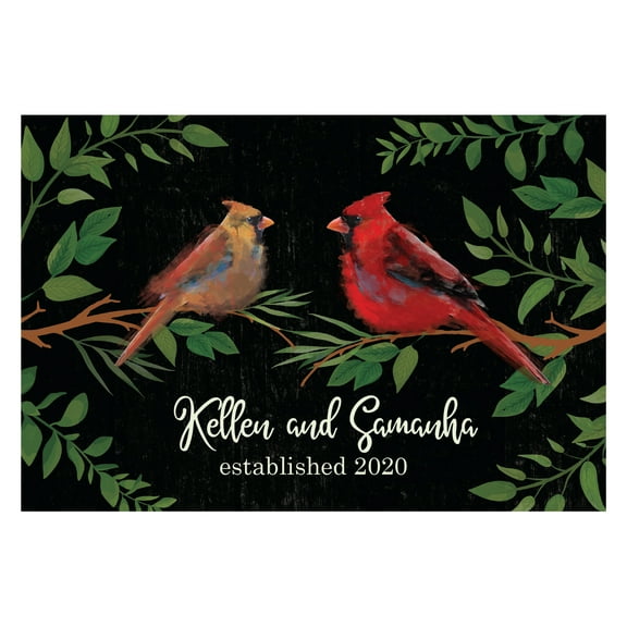 Personalized Planet 27x18 Cardinal Bird Couple Doormat with Custom Personalization Printed on Black Rectangular 1/8” Thick Non Slip Mat for Kitchen Hallway Deck or Porch