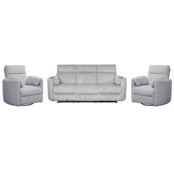 Pemberly Row Mega Grey Power Glider Reclining Sofa and Two Glider Recliners