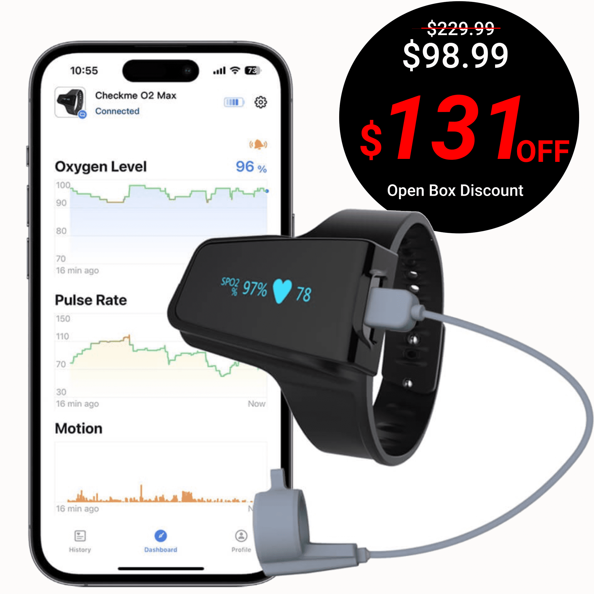 Open Box Wellue Checkme O2 Max Home Wrist Pulse Oximeter Heart Rate Monitor for Family Use