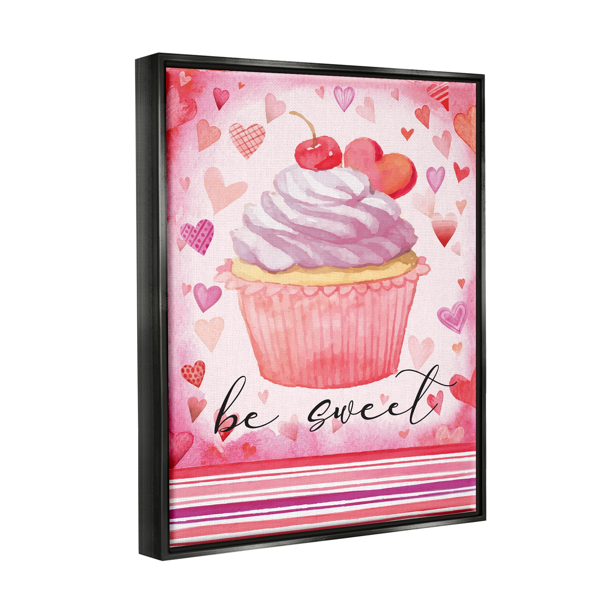 Stupell Be Sweet Romantic Hearts Cupcake Holiday Painting Black Floater Framed Art Print Wall Art