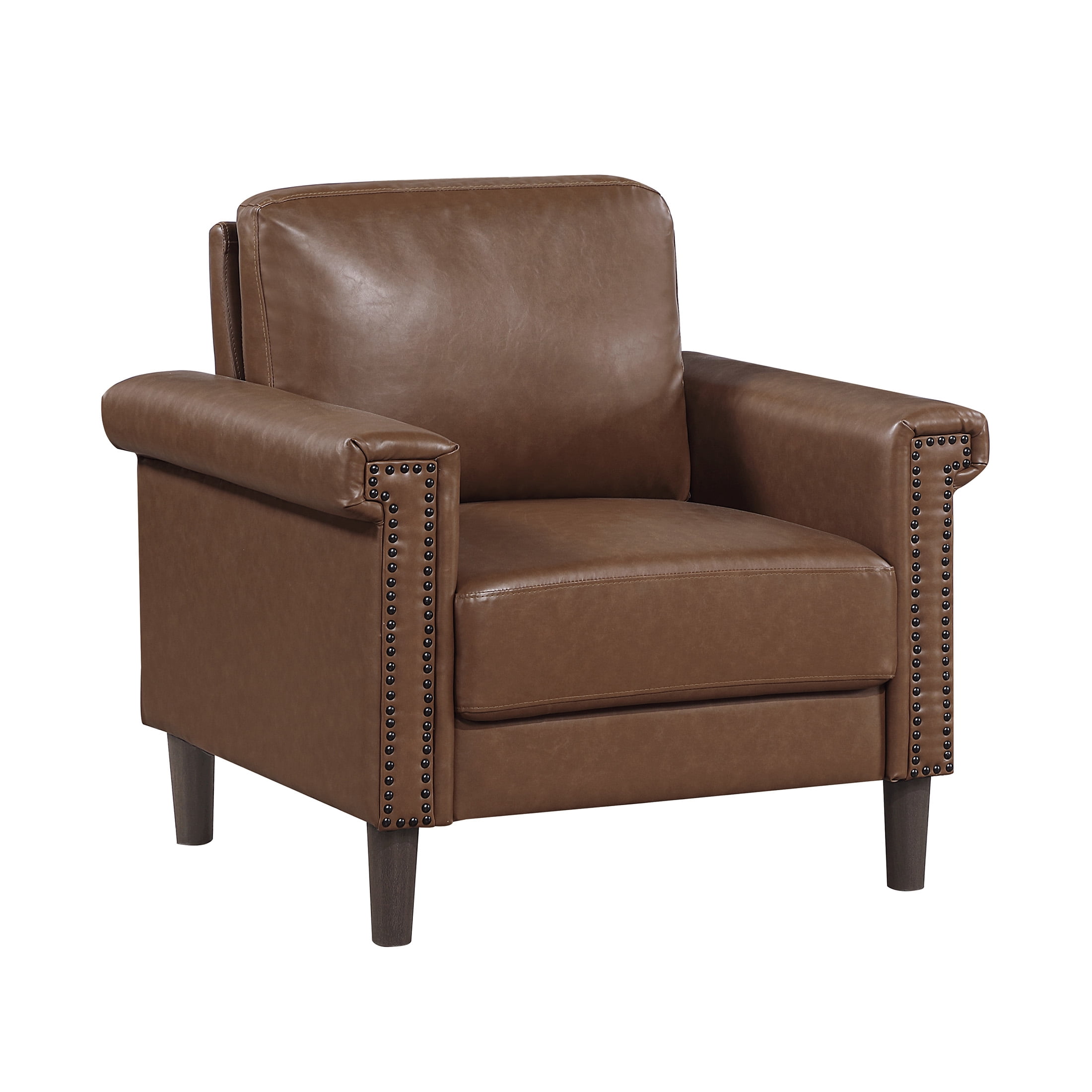 OakvillePark Hartwell Faux Leather Chair with Nailhead Trim, Chocolate