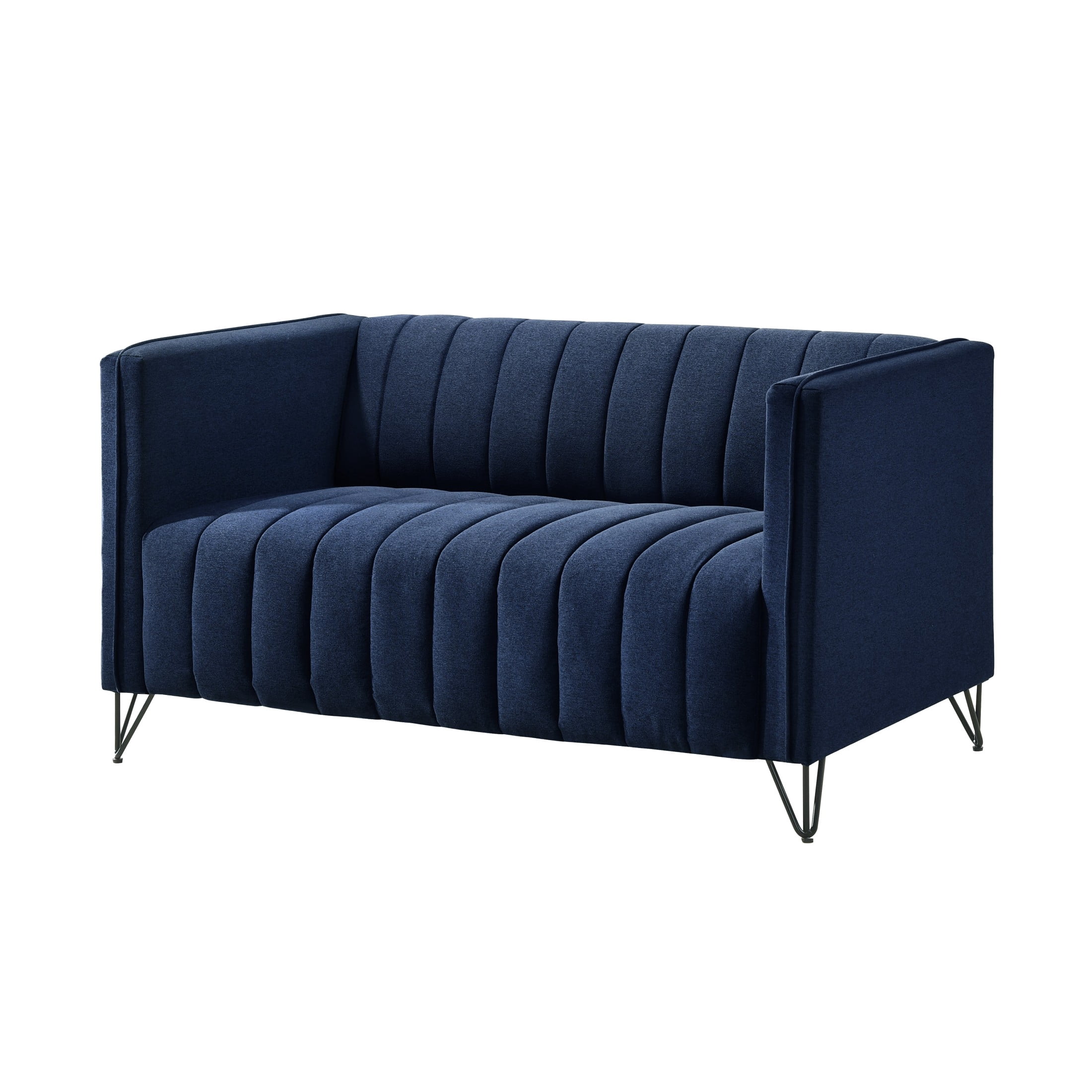 Home Design Kurtis 2-Piece Living Room Set with Square Arm Loveseat and Sofa, Channel-Tufted Upholstery, Blue