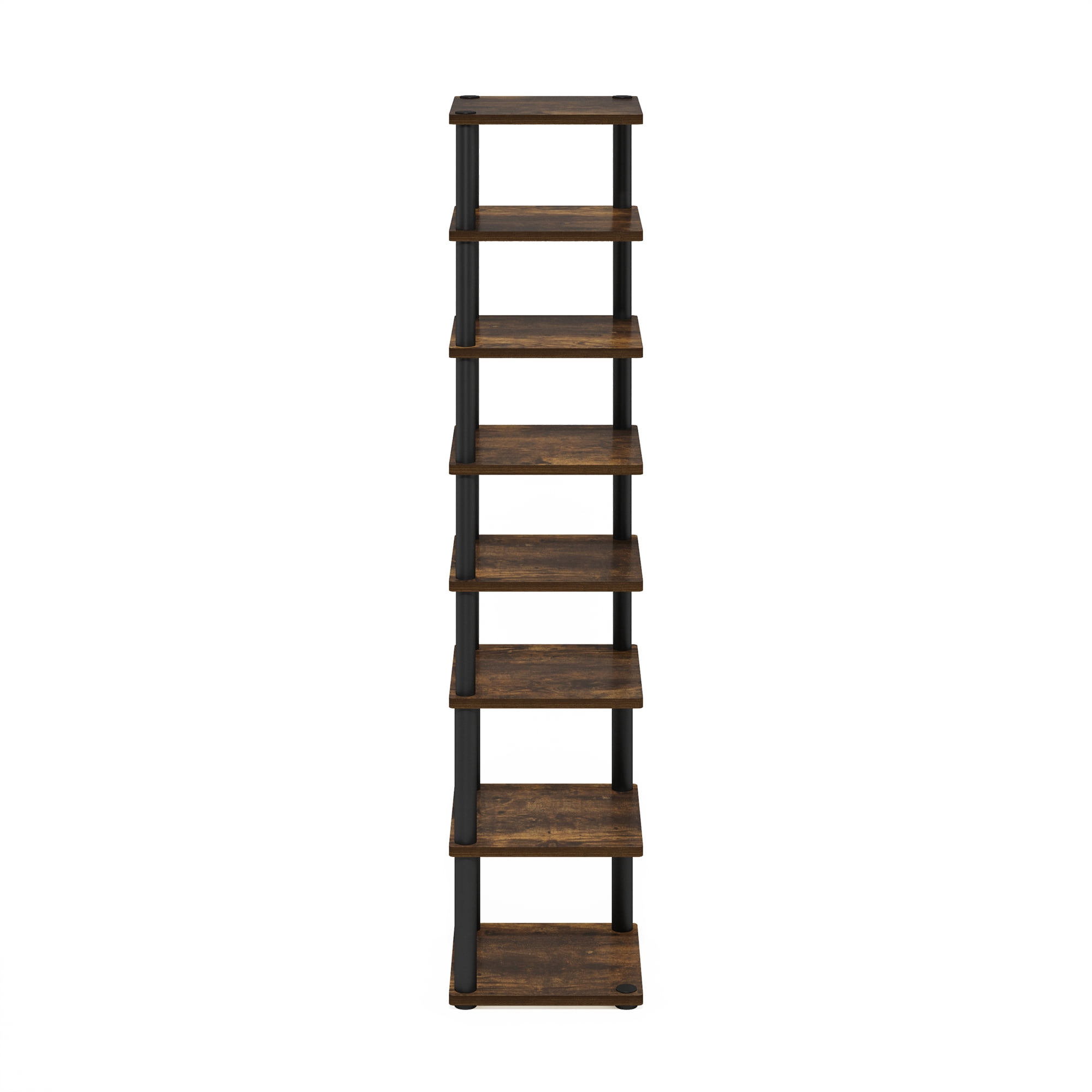 Furinno Turn-N-Tube 8-Tier Vertical Space Saving Free Standing Shoe Tower, Shoe Rack for Closet Entryway, Amber Pine/Black