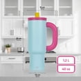 thumbnail image 2 of Termo 1.2 L Acero Inoxidable Antiderrame Popote Hermético Azul Con Rosa, 2 of 3