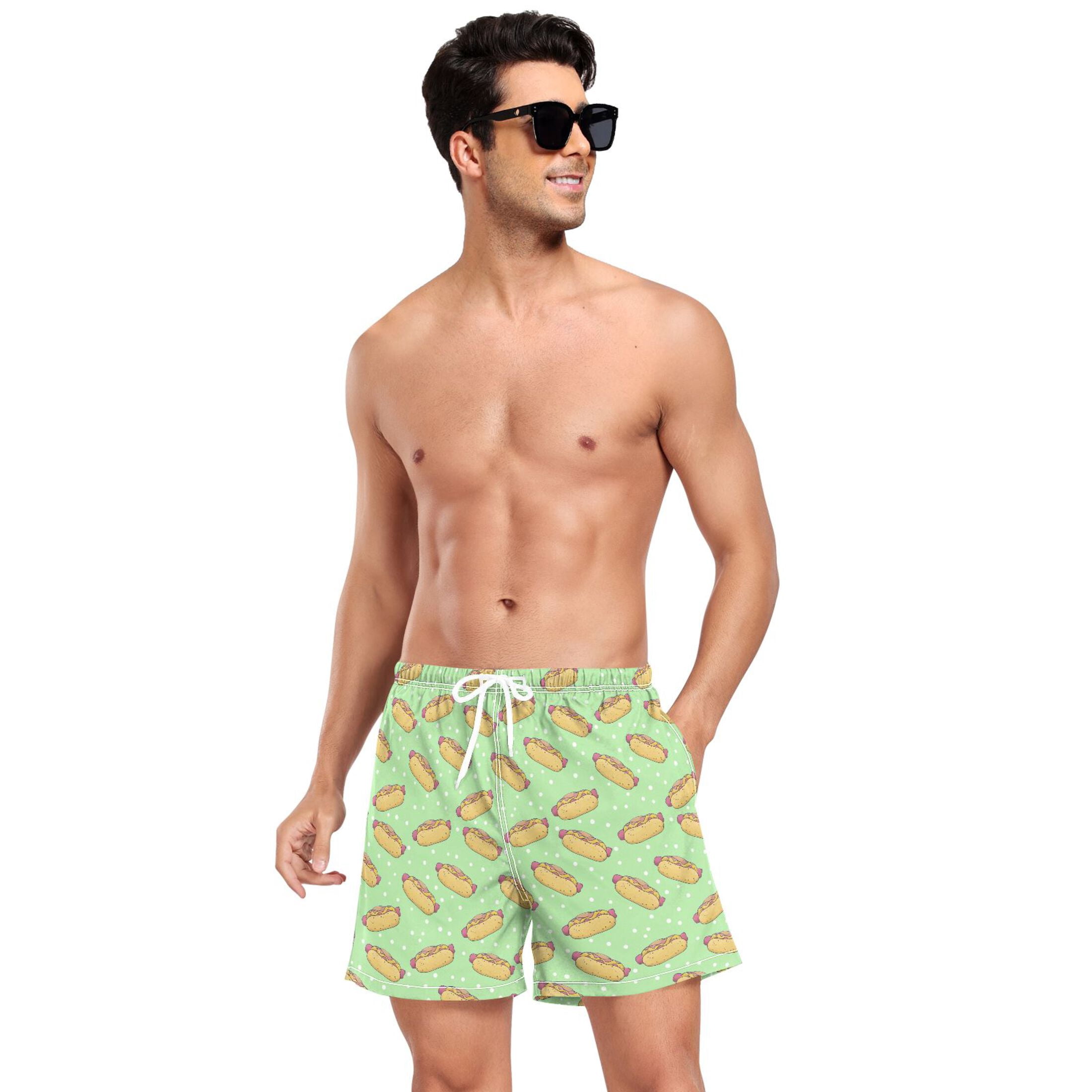 joogoo Men's Hot Dogs Swim Trunks with Liner Pocket Beach Shorts L