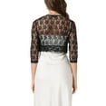 thumbnail image 3 of Allegra K Women's Crop Cardigan 3/4 Sleeve Sheer Floral Lace Shrug Tops, 3 of 5