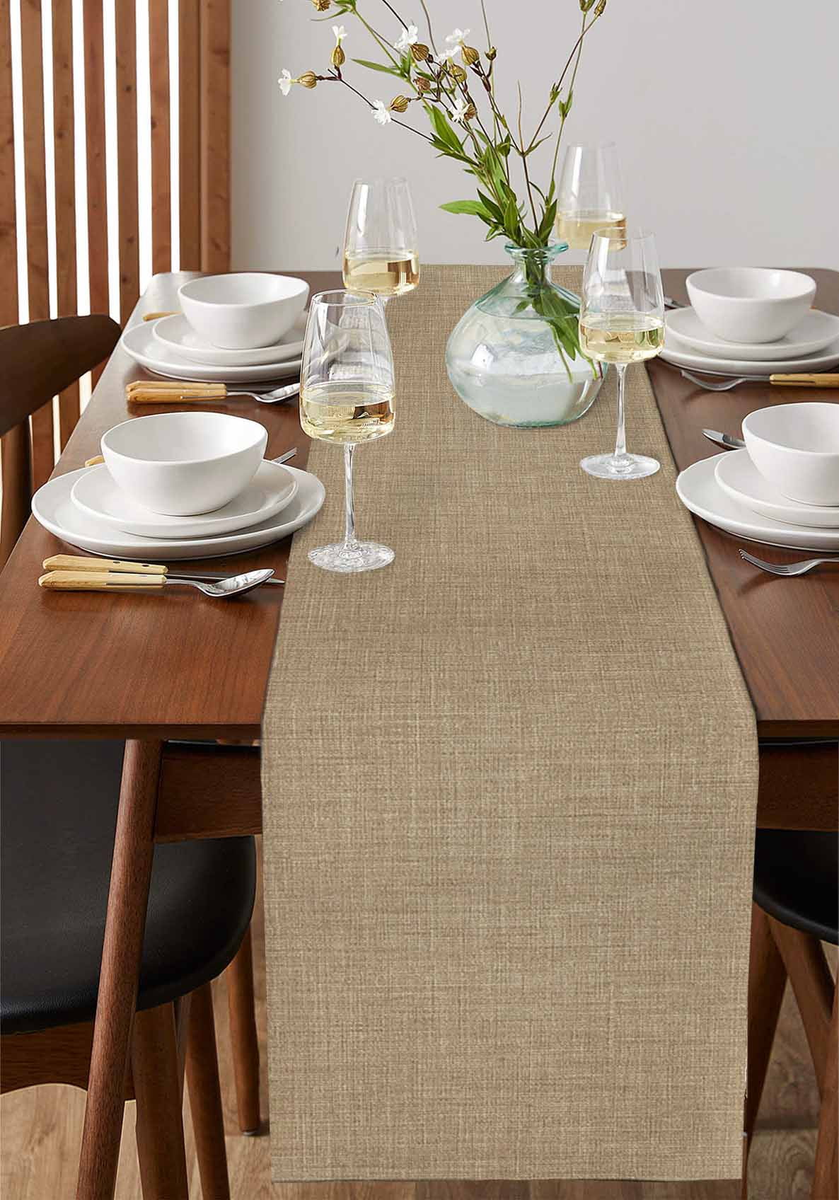 nqOlkjepod Brown Farmhouse Table Runner 60 Inches Long Farmhouse Dress Scarves, Vintage Country Monochrome Textured Dining Tablerunner for Coffee Table/Kitchen Island/Party Décor, 13" x 60"