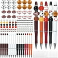 thumbnail image 4 of Wekvgz 16pcs Sports Bead Pens Fun DIY Beading Pens Kit Complete Beadable Pens Making Kit Bead Ballpoint Pen Assorted Basketball Football Baseball Rugby Beads with Refills Pen Storage Bag, 4 of 10