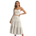 thumbnail image 2 of UDAUDU Women's Casual 2 Piece Outfit Adjustable Strap Crop Top And Flowy Tiered Skirt Set Beige M, 2 of 8