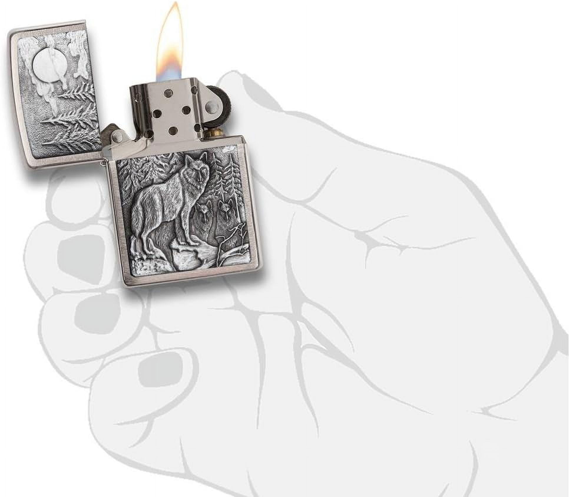 Zippo Lighter - Personalized Custom Message Engraved on Back Timberwolves Emblem Brushed Chrome (Brush 20855) #20855