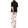 thumbnail image 3 of 2Pcs Polka Dots Pajamas Set for Women Lapel Neck Top and Elastic Waist Pants Casual Sleepwear Set Black Circle L, 3 of 5