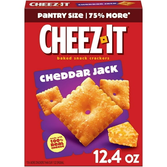 Cheez-It Cheddar Jack Cheese Crackers, Baked Snack Crackers, 12.4 oz(pack of 4)