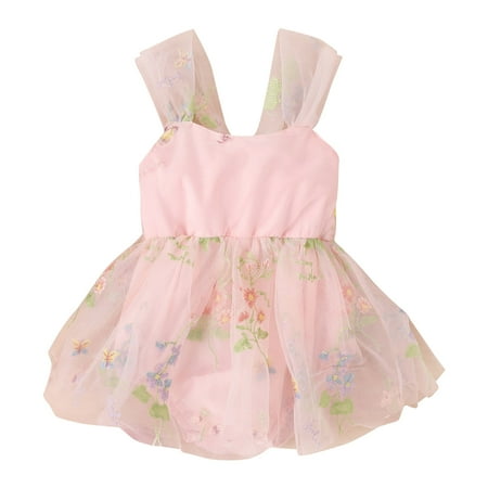 

ZRBYWB Girls Romper Sleeveless Floral Embroider Tulle Backless Romper Bodysuits