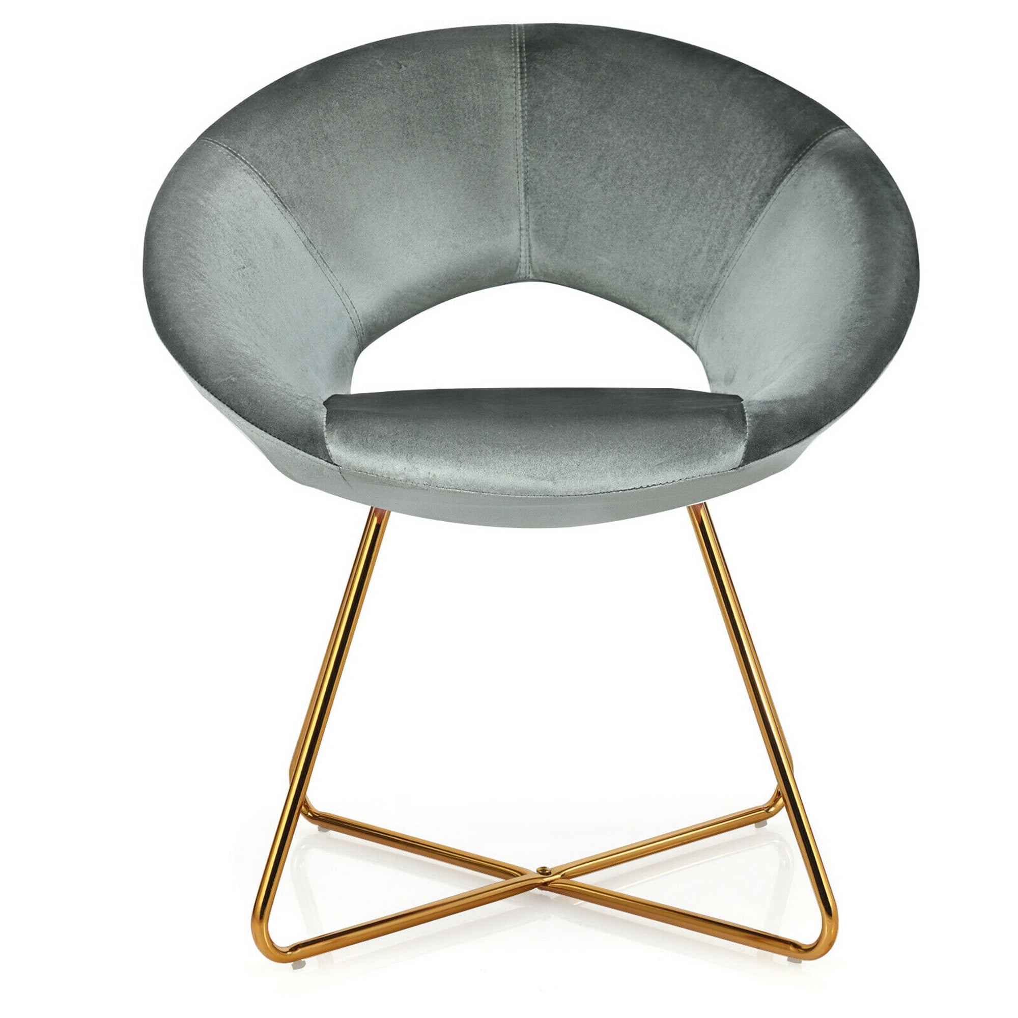Gymax Set of 2 Accent Velvet Chairs Dining Chairs Arm Chair w/Golden Legs Grey