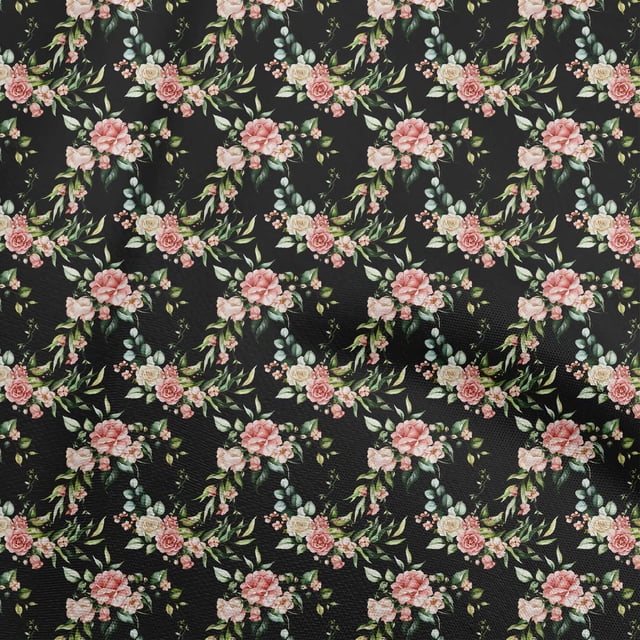 oneOone Tissu Rose en Polyester Spandex Tissu Floral pour Robe Tissu Imprimé Tissu au Mètre 56 Pouces de Large