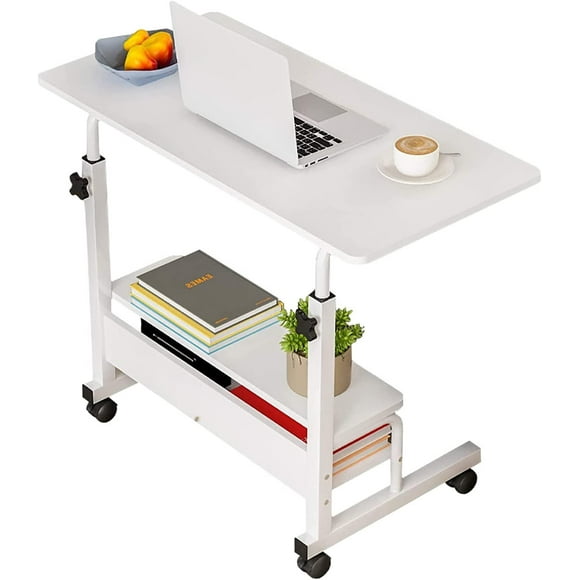 ARTYONG Laptop Desk Removable and Adjustable Height Table for Bedroom Bedside Lazy Sofa Minimalist Office Home Student Writing Desk, Small Standing with Storage TV Tray Table.White