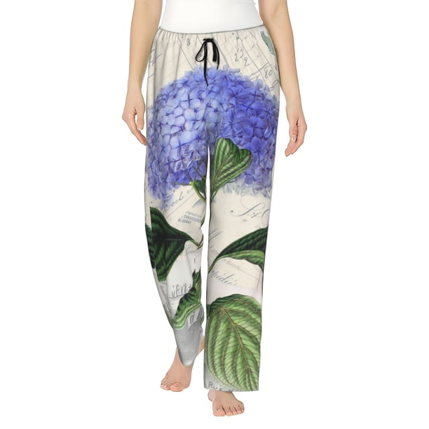 Balery Vintage Flower Pantalones de pijama para mujer, pijamas ultraligeros, pantalones de estar por casa-Small