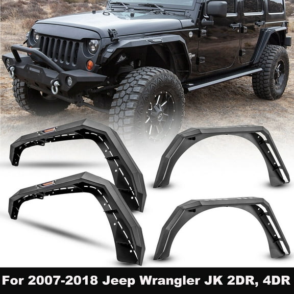 WOLFSTORM For 2007-2018 Jeep Wrangler JK JKU Fender Flares Front/Rear Powder Coated Steel 4PCS